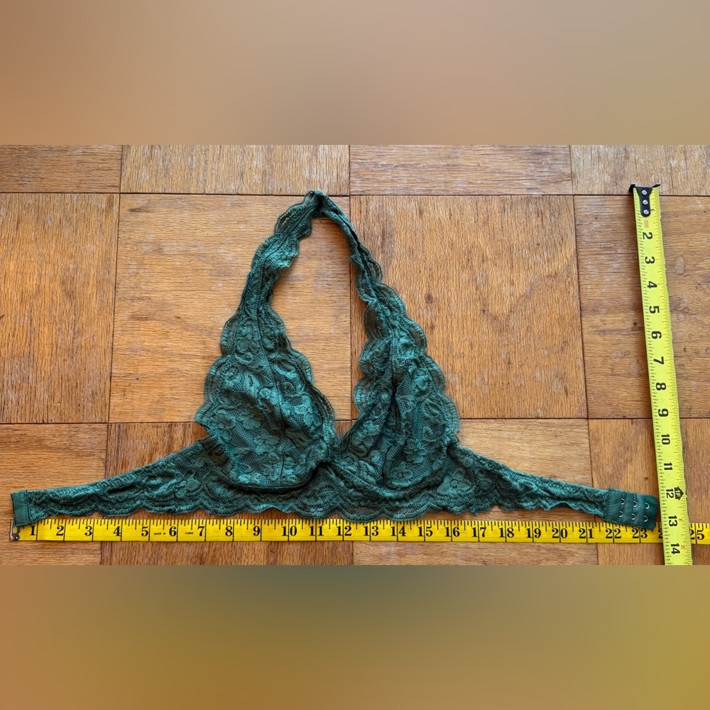 Romwe Forest Green Halter Lace Bralette Small
